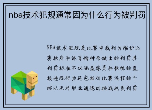 nba技术犯规通常因为什么行为被判罚